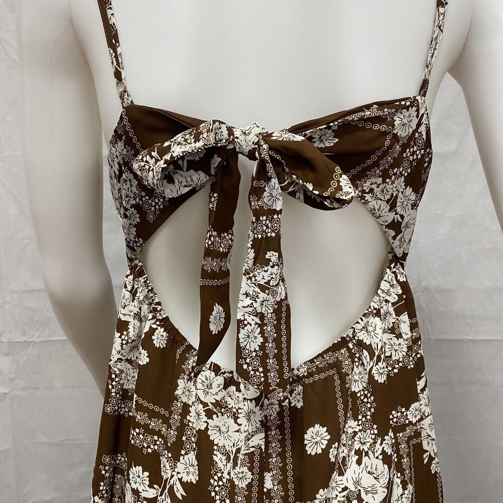 Paper Heart Maxi Dress L Brown Floral Open Back Boho Summer - Picture 7 of 14